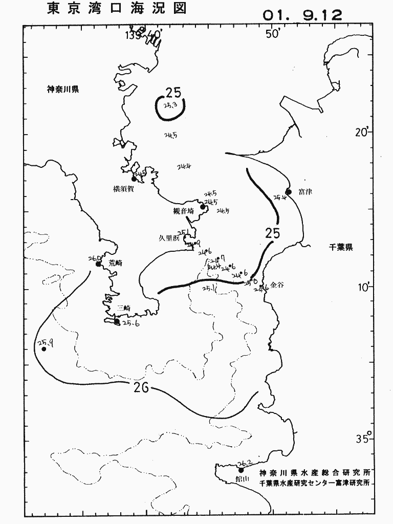 海況図, 東京湾口海況図 検索結果, (水温分布 等を図示)