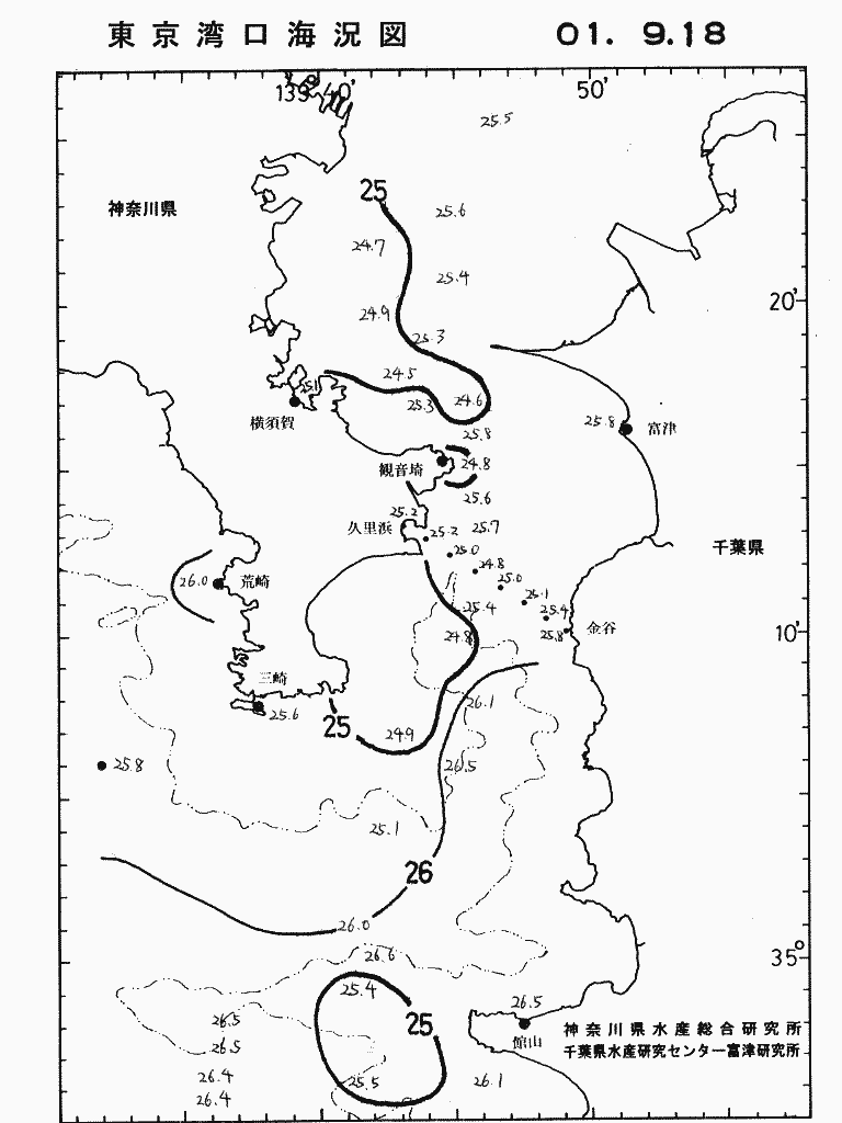 海況図, 東京湾口海況図 検索結果, (水温分布 等を図示)