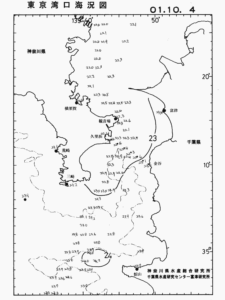 海況図, 東京湾口海況図 検索結果, (水温分布 等を図示)
