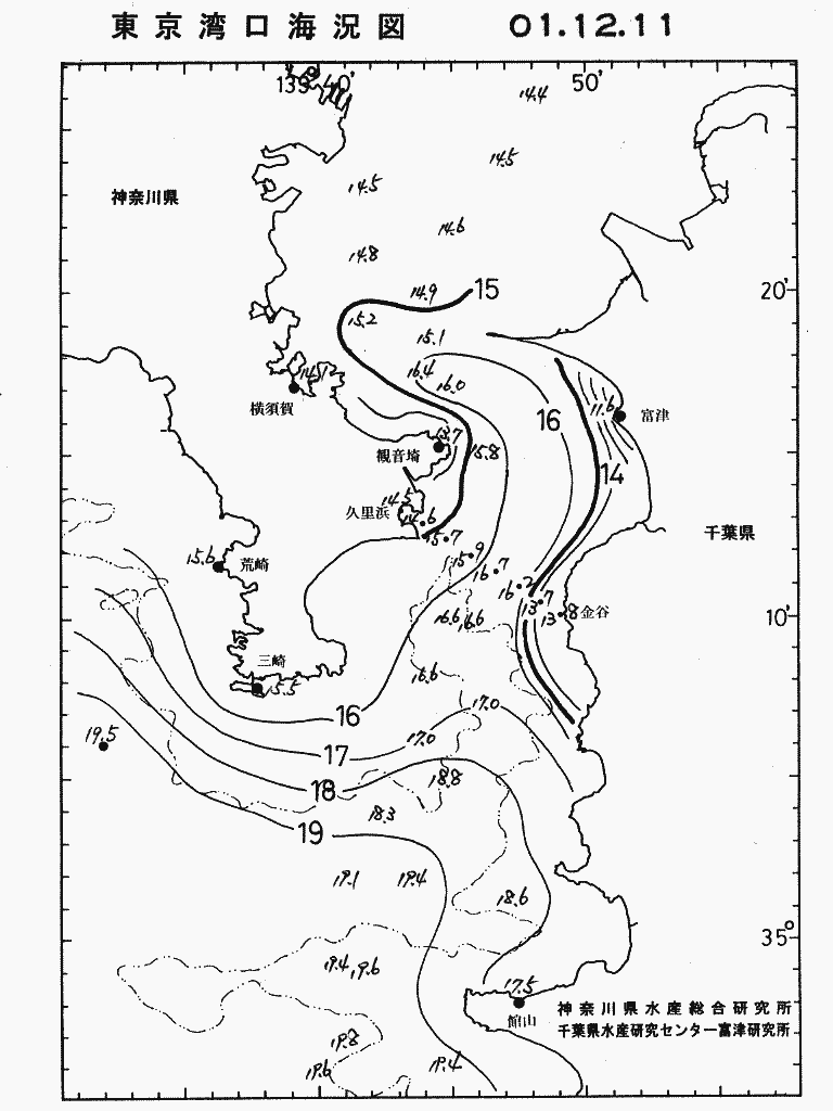 海況図, 東京湾口海況図 検索結果, (水温分布 等を図示)