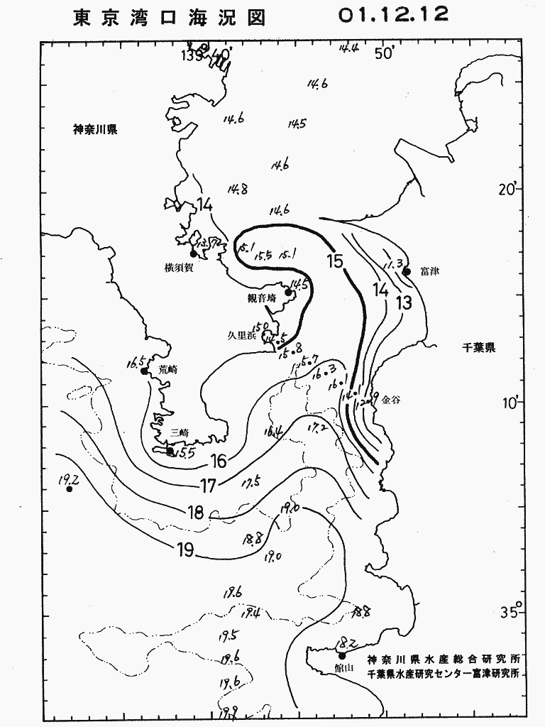 海況図, 東京湾口海況図 検索結果, (水温分布 等を図示)