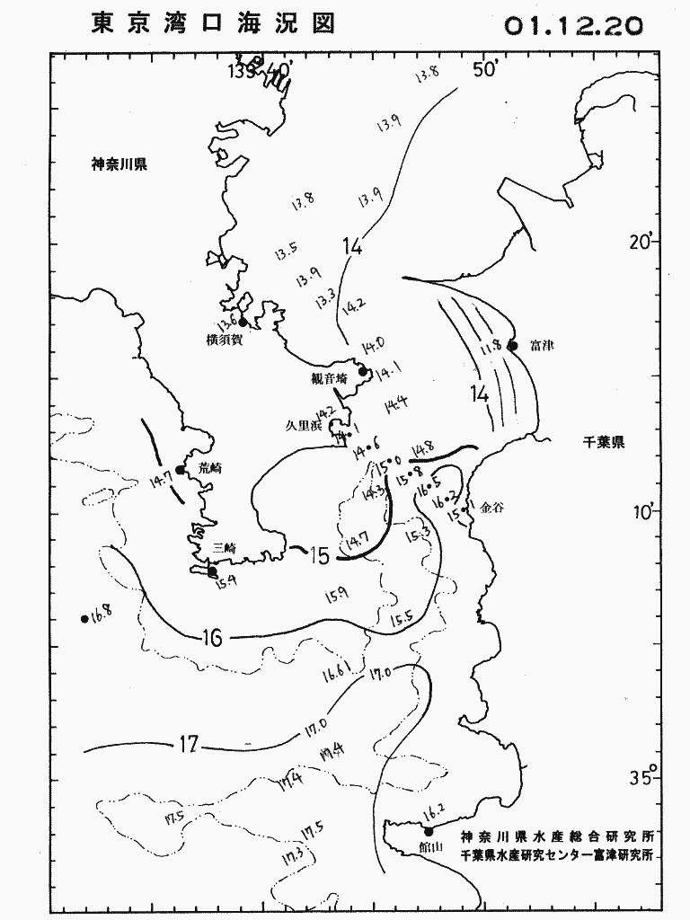海況図, 東京湾口海況図 検索結果, (水温分布 等を図示)