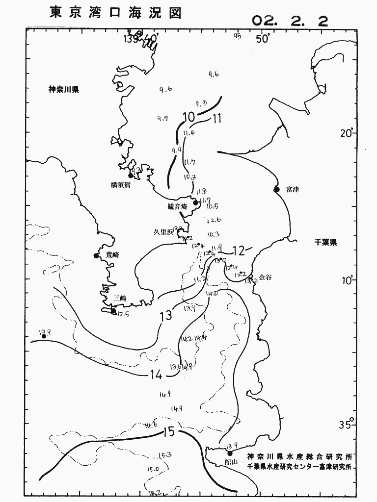 海況図, 東京湾口海況図 検索結果, (水温分布 等を図示)
