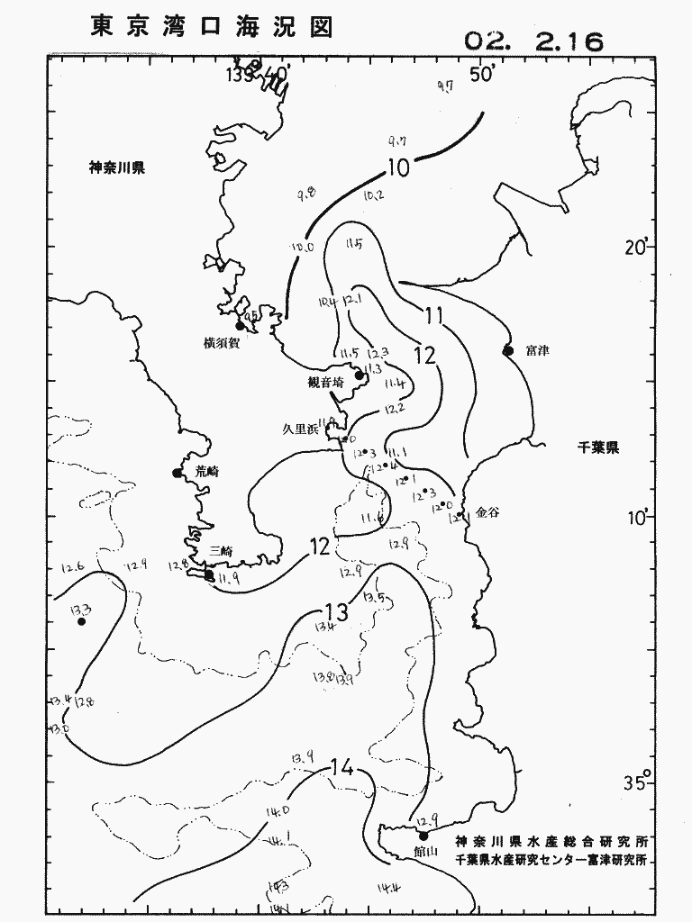 海況図, 東京湾口海況図 検索結果, (水温分布 等を図示)