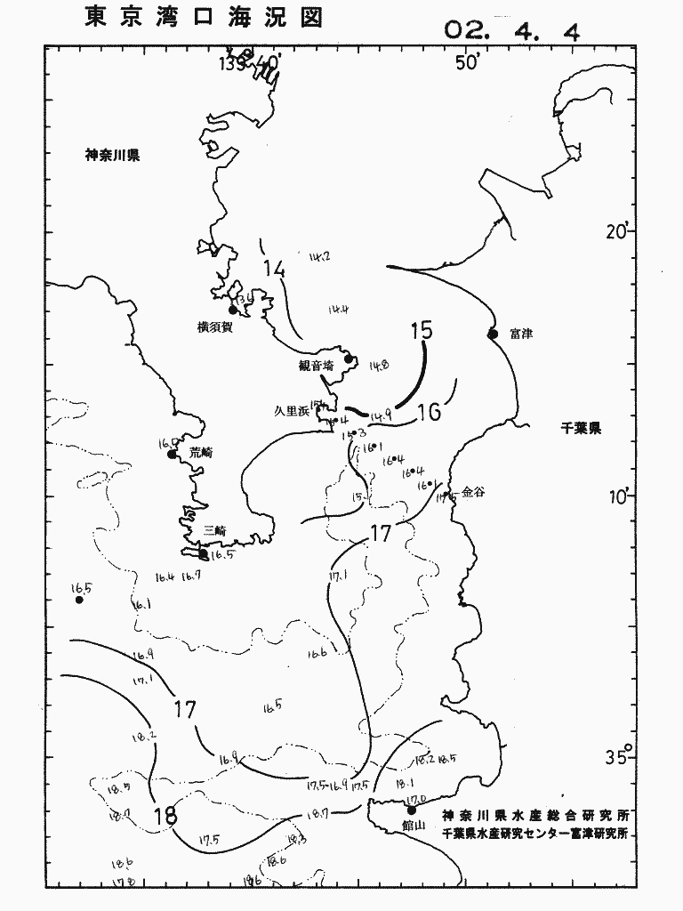 海況図, 東京湾口海況図 検索結果, (水温分布 等を図示)