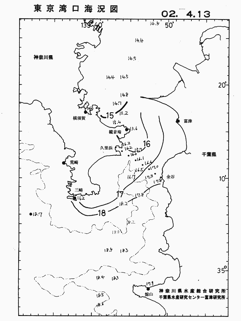 海況図, 東京湾口海況図 検索結果, (水温分布 等を図示)