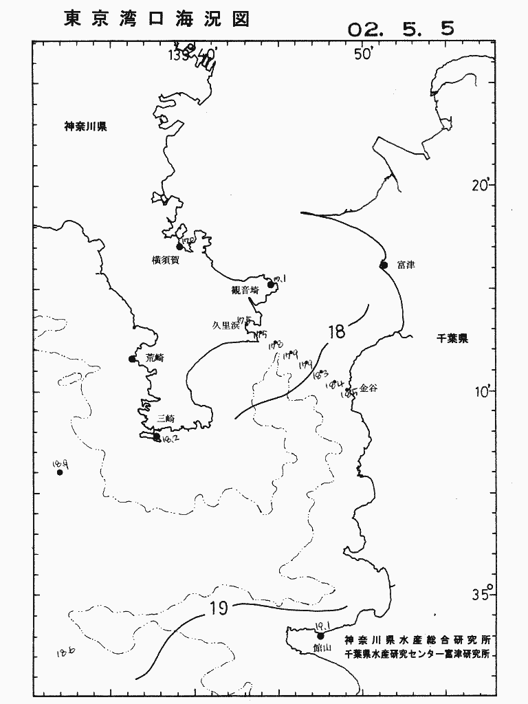 海況図, 東京湾口海況図 検索結果, (水温分布 等を図示)