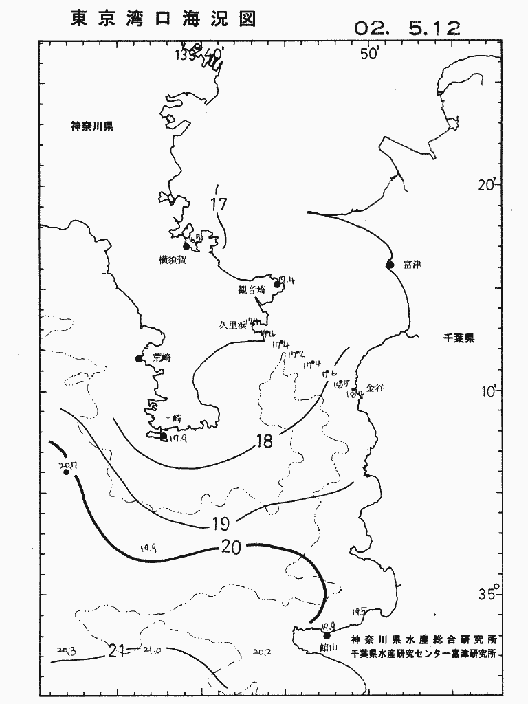 海況図, 東京湾口海況図 検索結果, (水温分布 等を図示)