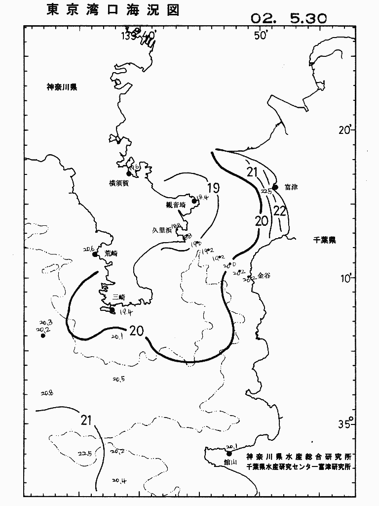 海況図, 東京湾口海況図 検索結果, (水温分布 等を図示)