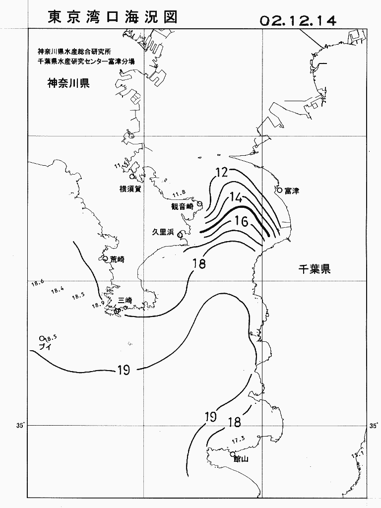海況図, 東京湾口海況図 検索結果, (水温分布 等を図示)