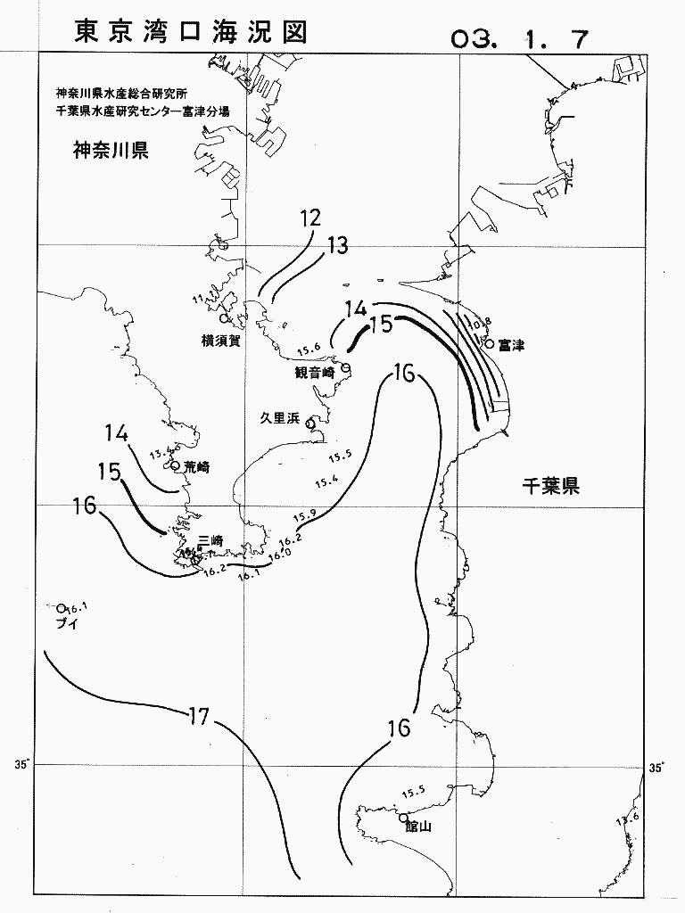 海況図, 東京湾口海況図 検索結果, (水温分布 等を図示)
