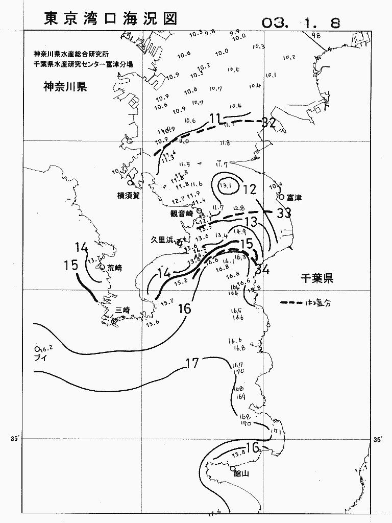 海況図, 東京湾口海況図 検索結果, (水温分布 等を図示)