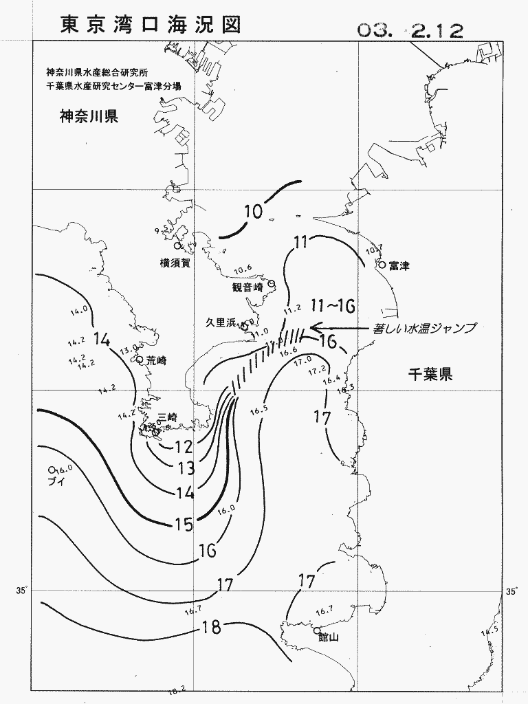 海況図, 東京湾口海況図 検索結果, (水温分布 等を図示)