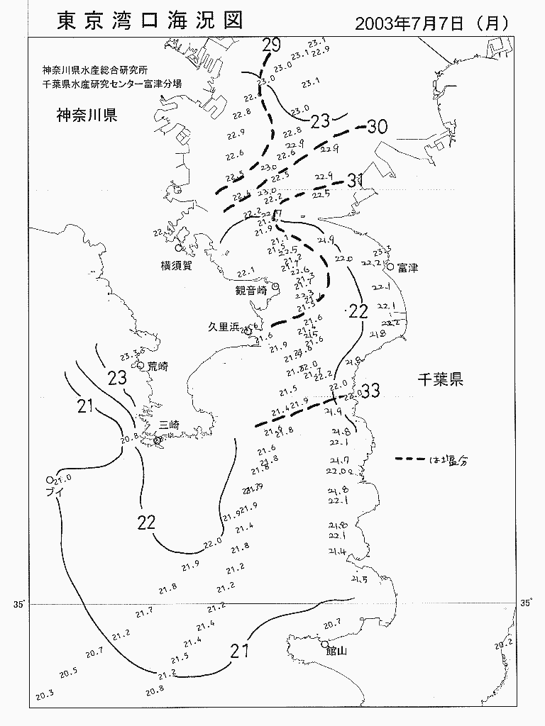 海況図, 東京湾口海況図 検索結果, (水温分布 等を図示)