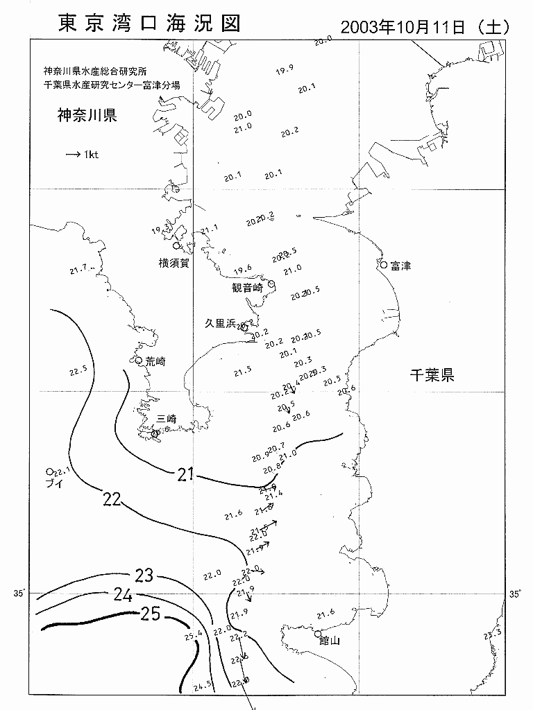 海況図, 東京湾口海況図 検索結果, (水温分布 等を図示)