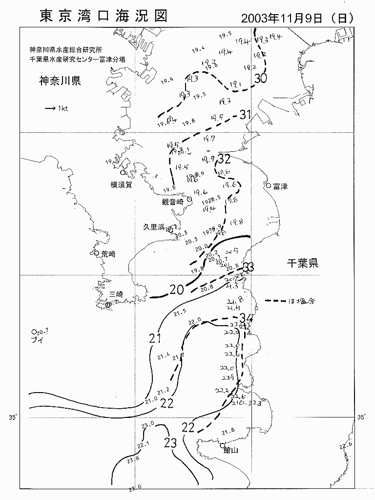 海況図, 東京湾口海況図 検索結果, (水温分布 等を図示)