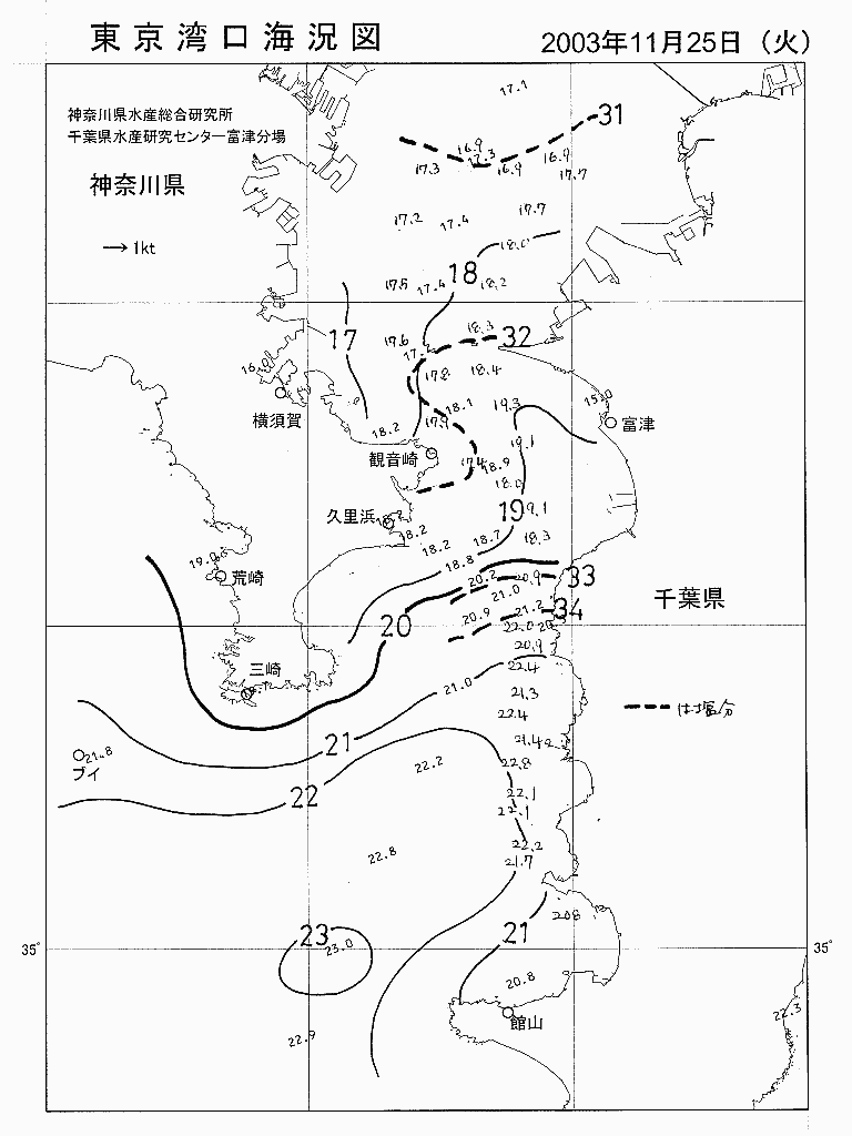 海況図, 東京湾口海況図 検索結果, (水温分布 等を図示)
