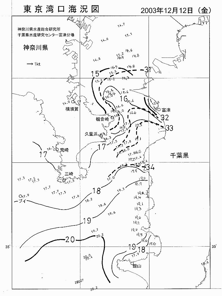 海況図, 東京湾口海況図 検索結果, (水温分布 等を図示)