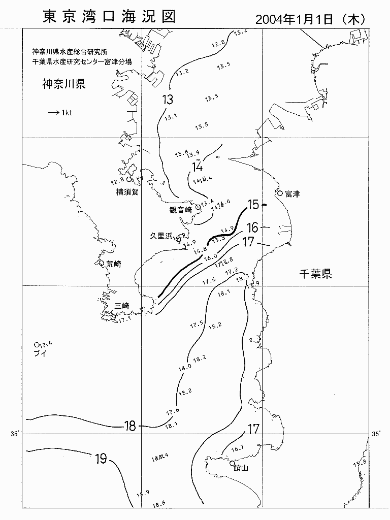 海況図, 東京湾口海況図 検索結果, (水温分布 等を図示)