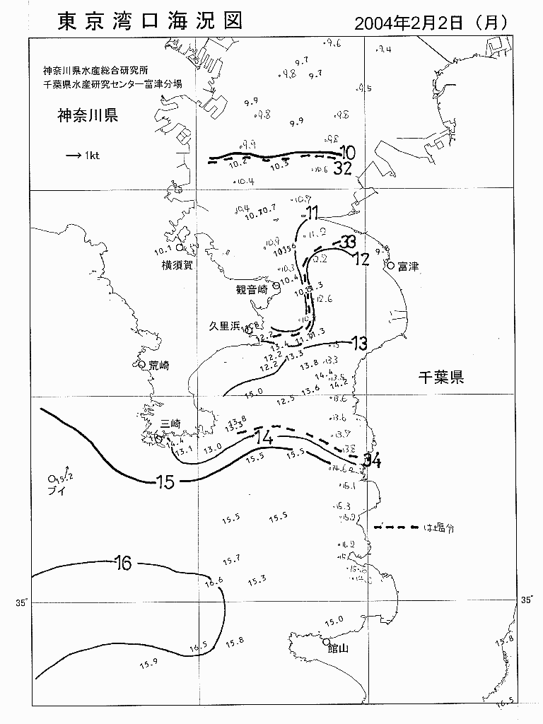 海況図, 東京湾口海況図 検索結果, (水温分布 等を図示)