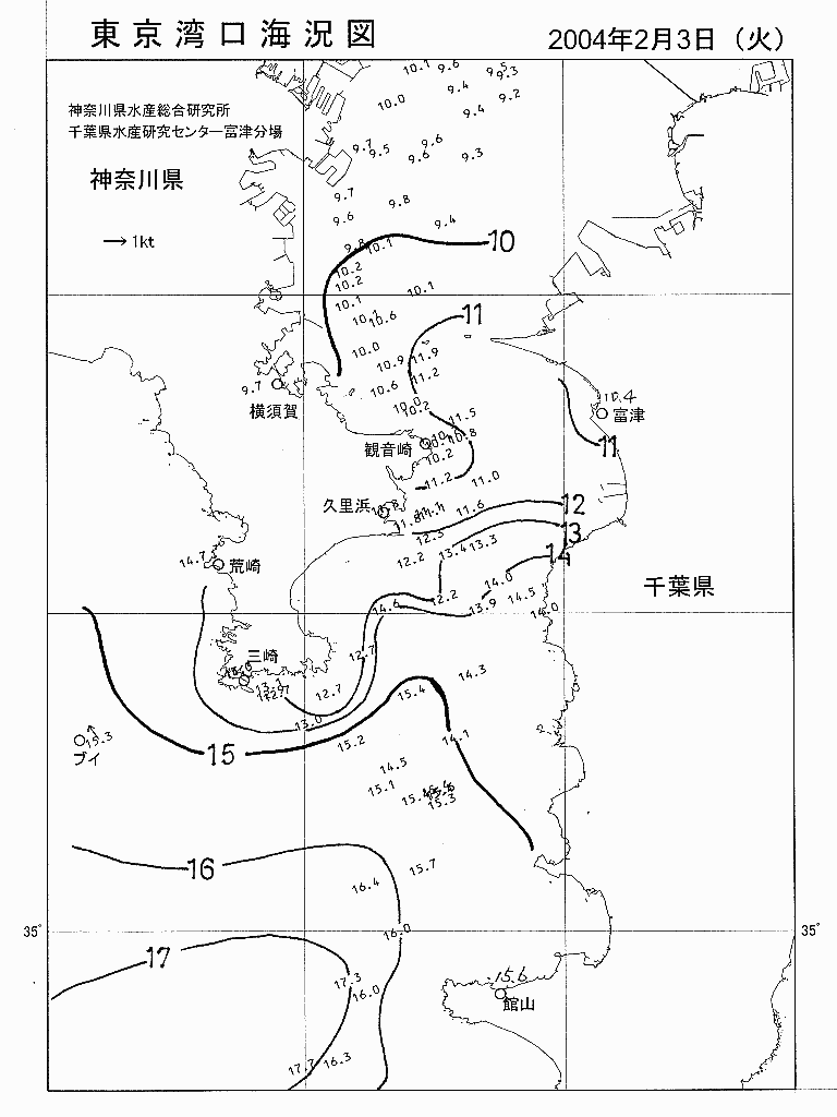 海況図, 東京湾口海況図 検索結果, (水温分布 等を図示)