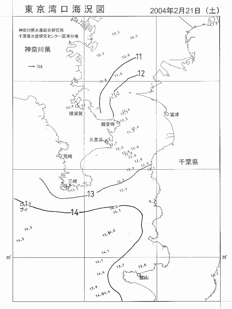 海況図, 東京湾口海況図 検索結果, (水温分布 等を図示)