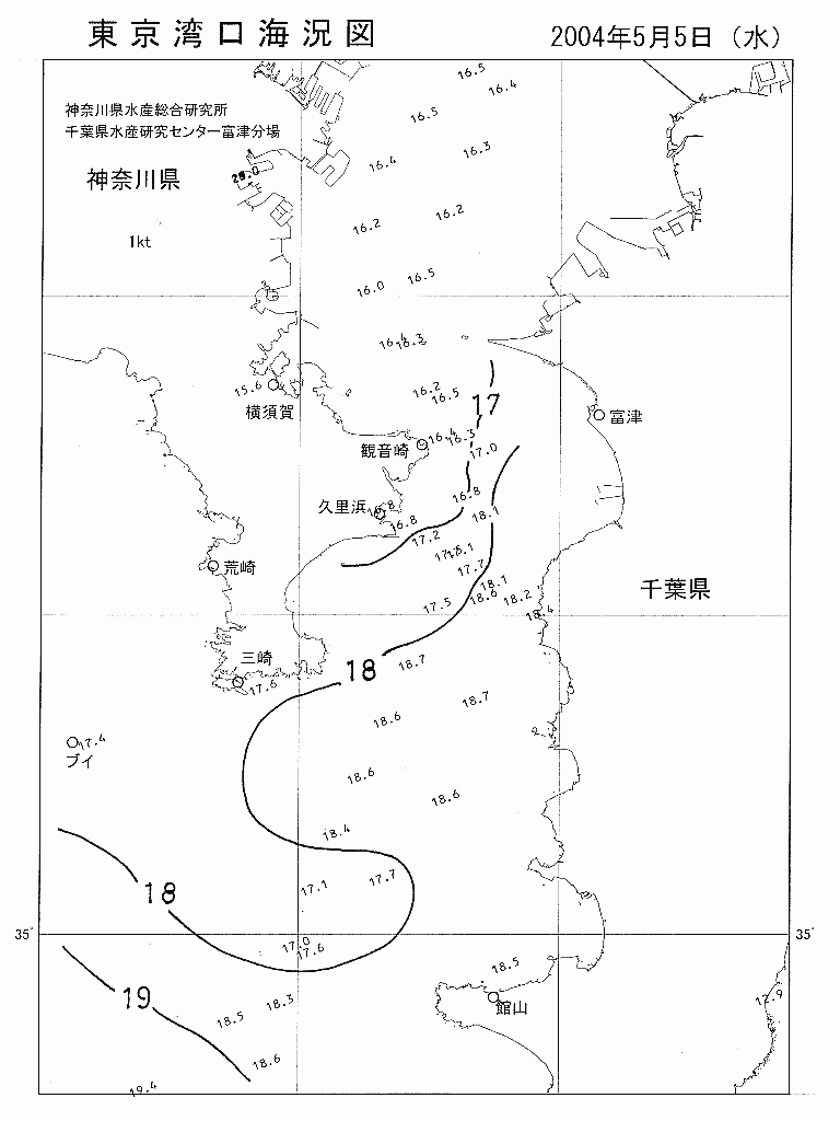 海況図, 東京湾口海況図 検索結果, (水温分布 等を図示)