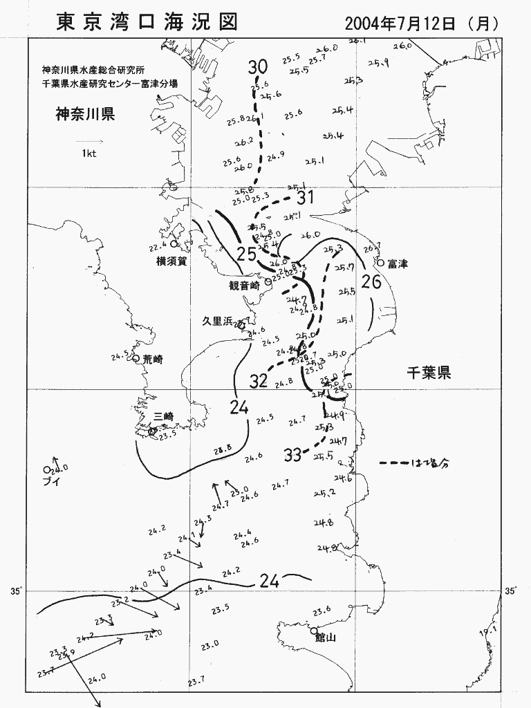 海況図, 東京湾口海況図 検索結果, (水温分布 等を図示)
