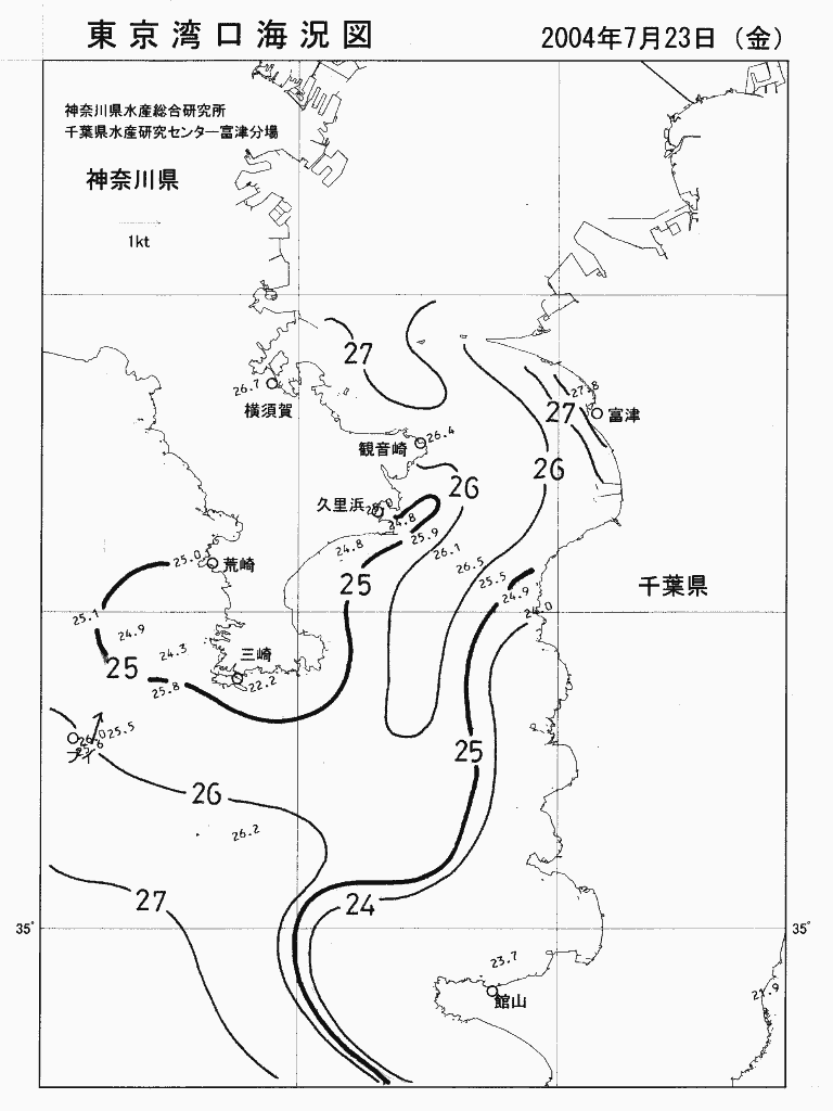 海況図, 東京湾口海況図 検索結果, (水温分布 等を図示)