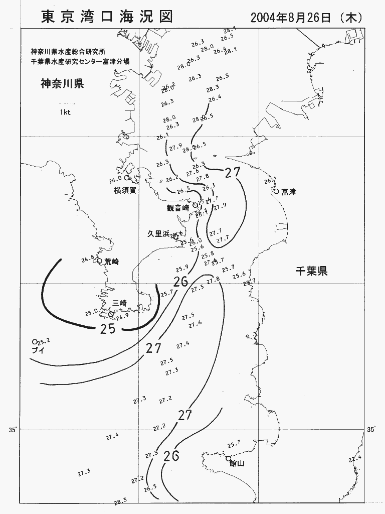 海況図, 東京湾口海況図 検索結果, (水温分布 等を図示)