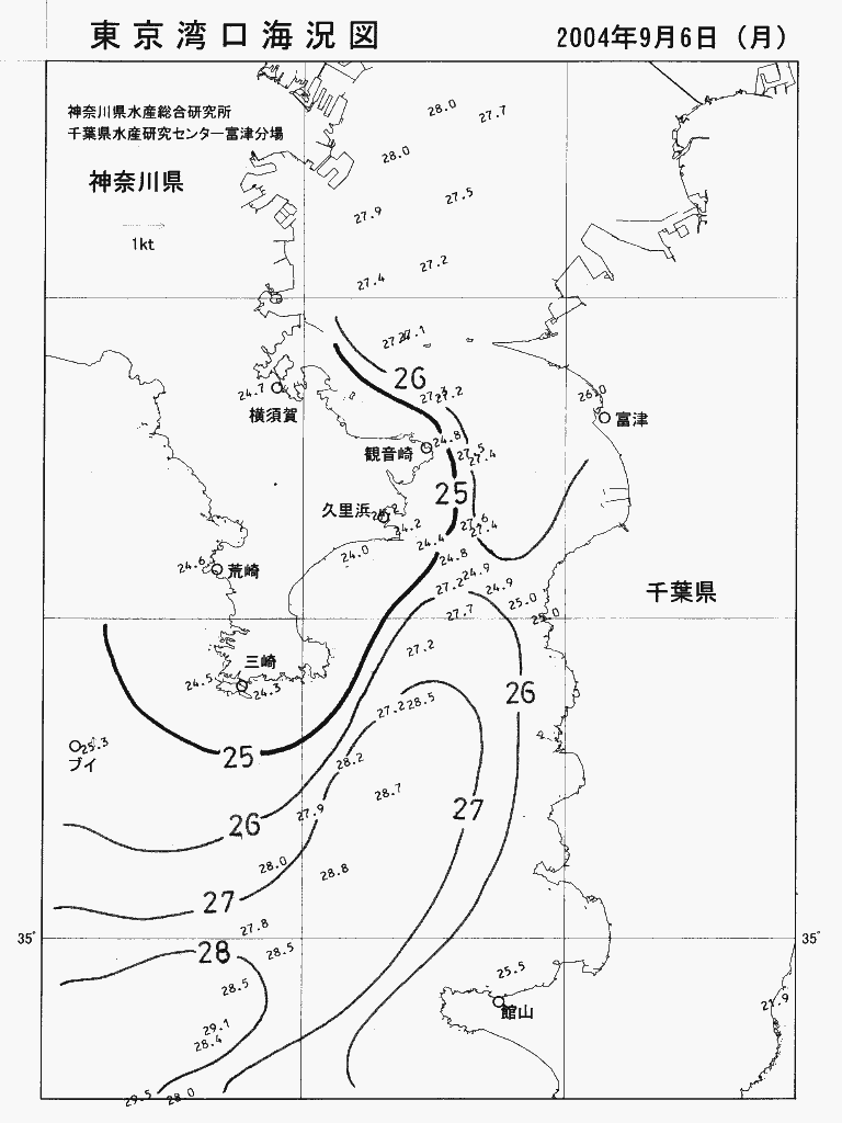 海況図, 東京湾口海況図 検索結果, (水温分布 等を図示)