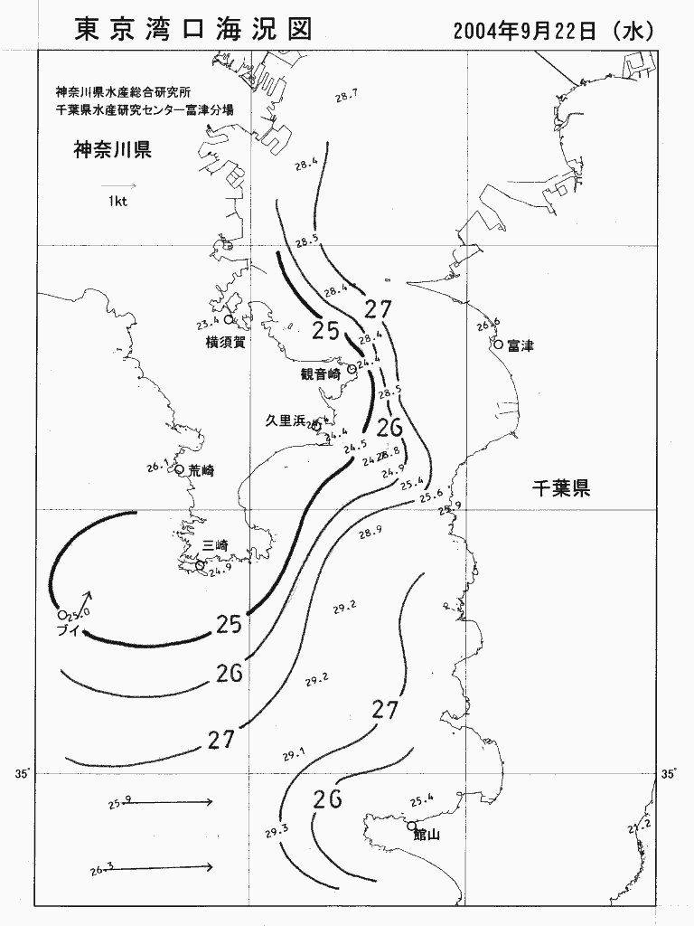 海況図, 東京湾口海況図 検索結果, (水温分布 等を図示)