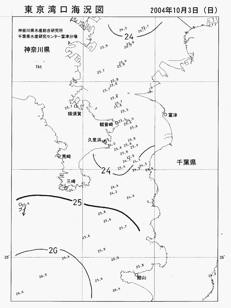 海況図, 東京湾口海況図 検索結果, (水温分布 等を図示)