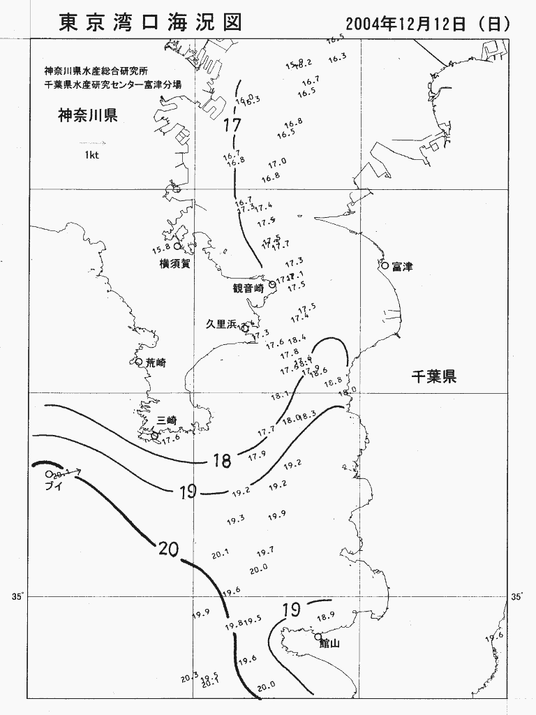 海況図, 東京湾口海況図 検索結果, (水温分布 等を図示)