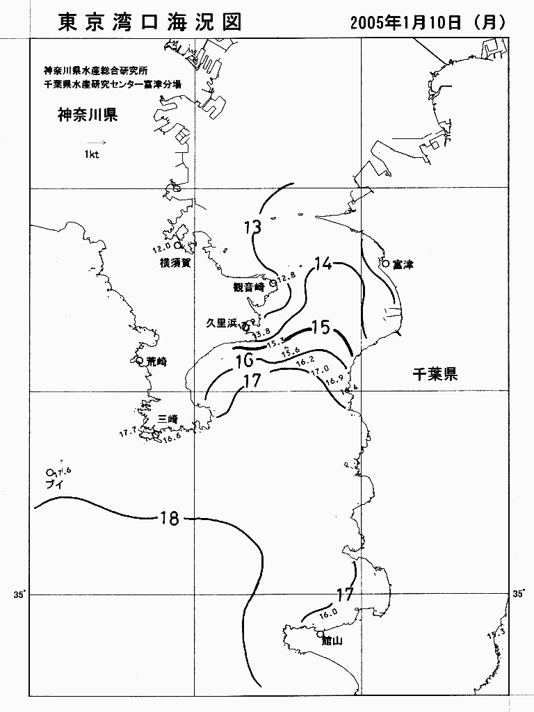 海況図, 東京湾口海況図 検索結果, (水温分布 等を図示)