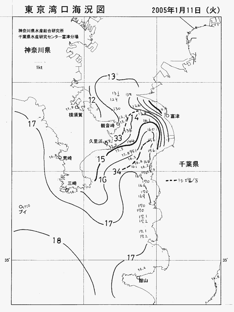 海況図, 東京湾口海況図 検索結果, (水温分布 等を図示)