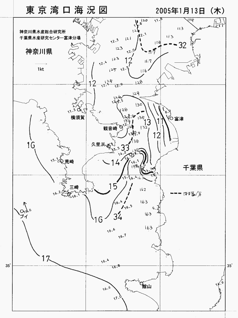 海況図, 東京湾口海況図 検索結果, (水温分布 等を図示)