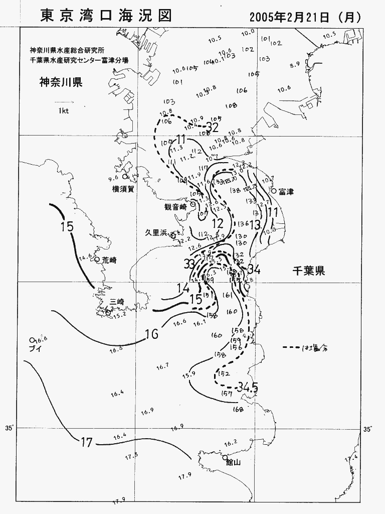 海況図, 東京湾口海況図 検索結果, (水温分布 等を図示)