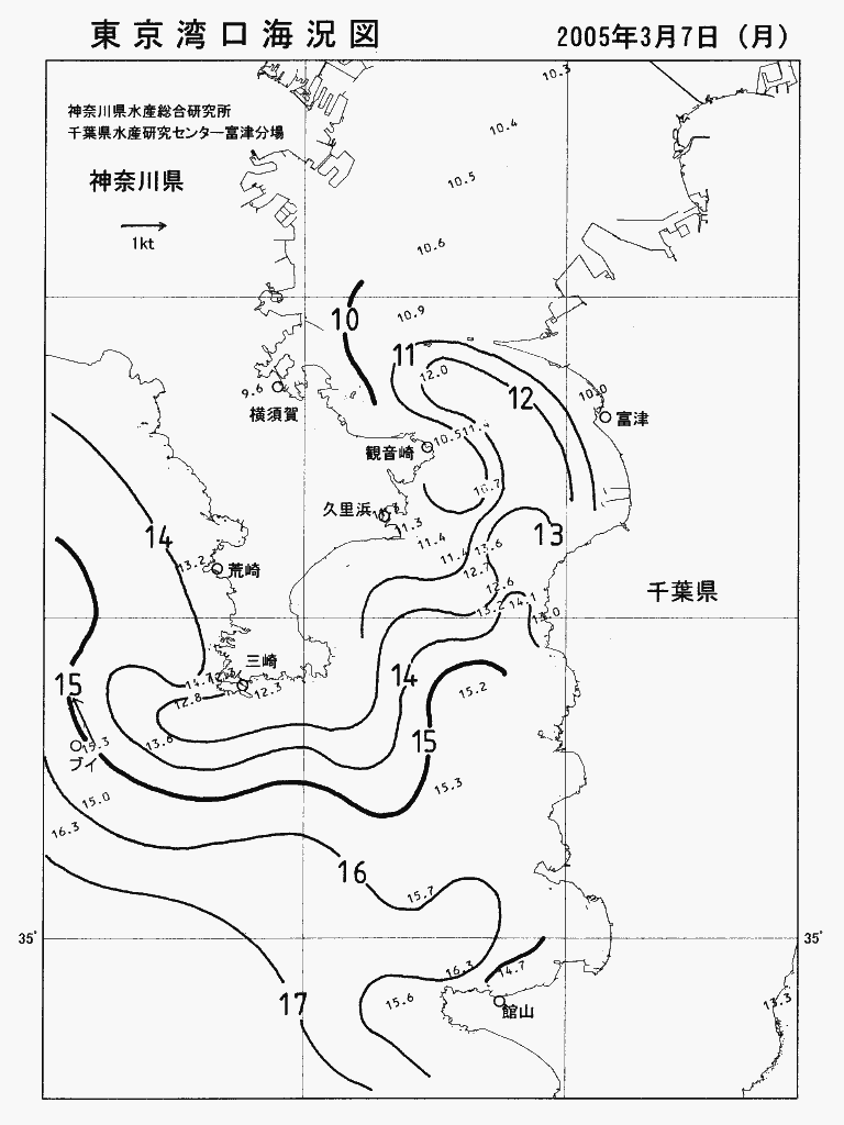 海況図, 東京湾口海況図 検索結果, (水温分布 等を図示)