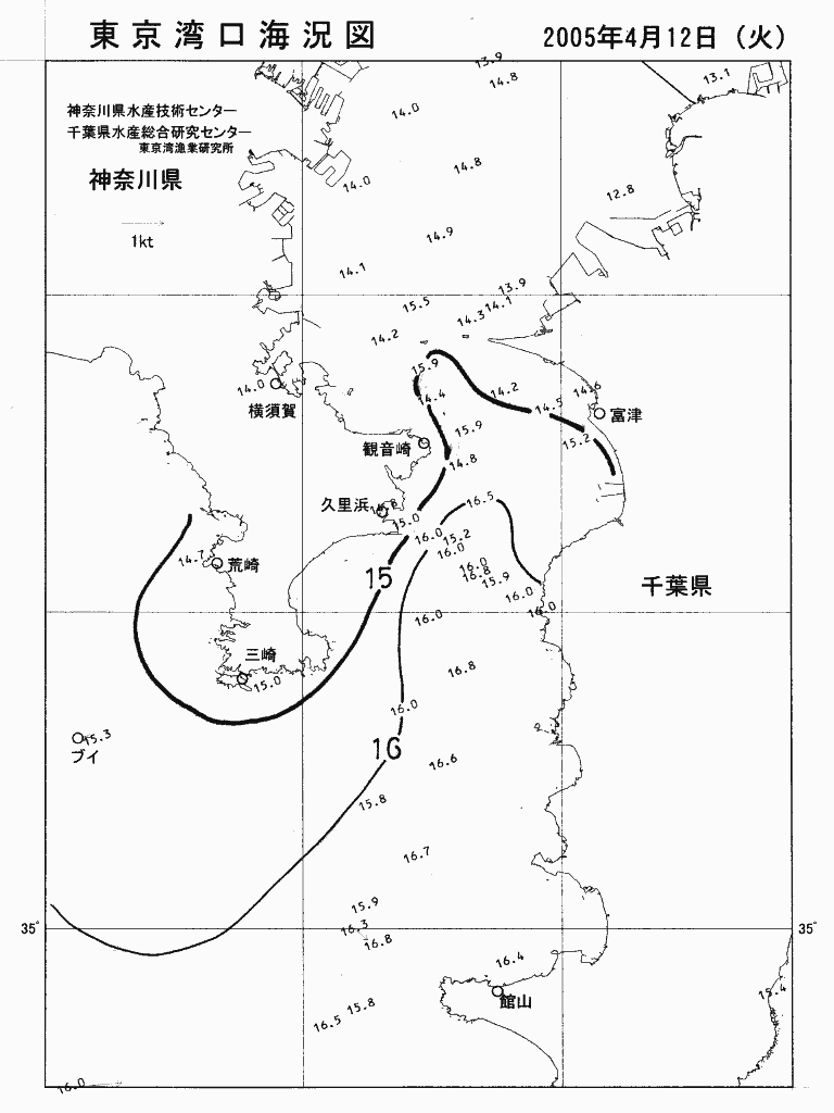 海況図, 東京湾口海況図 検索結果, (水温分布 等を図示)