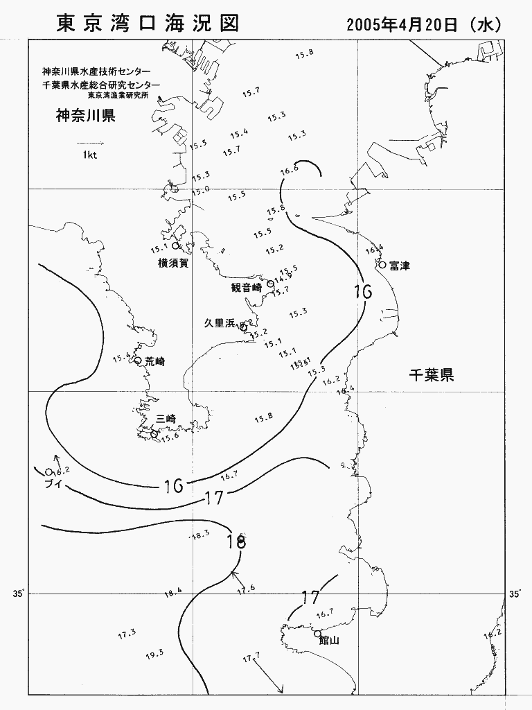 海況図, 東京湾口海況図 検索結果, (水温分布 等を図示)