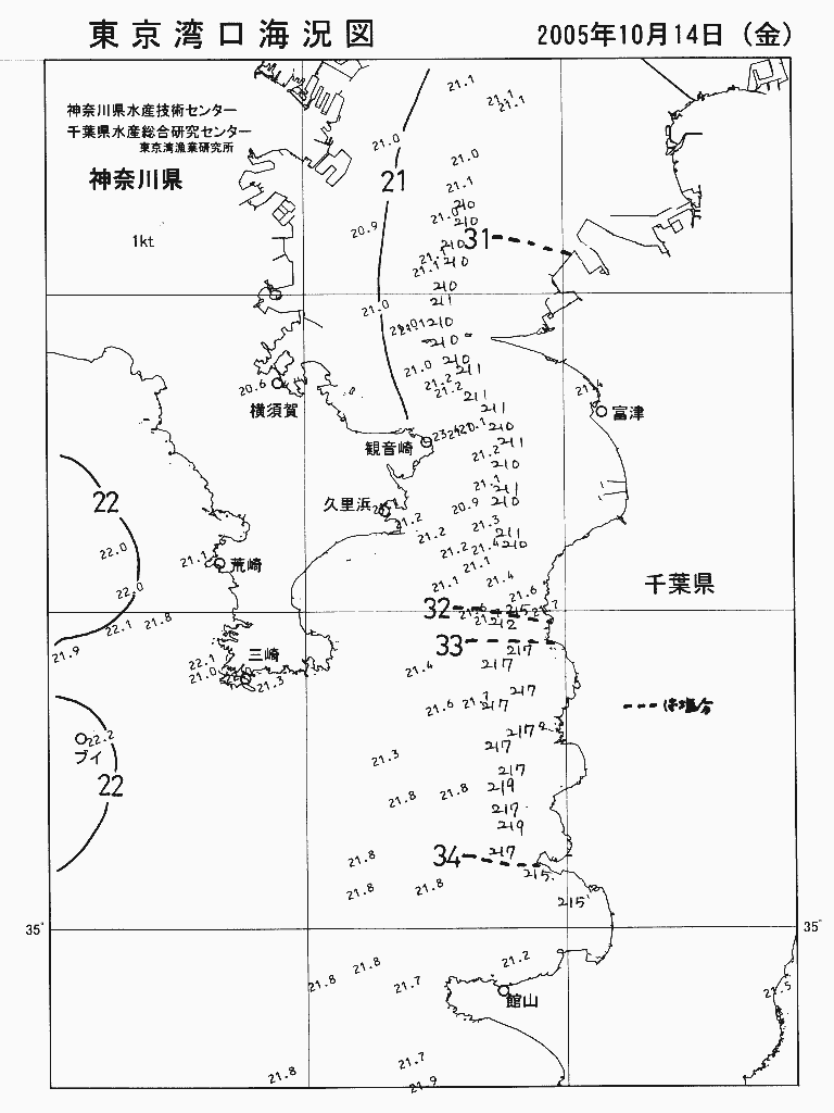 海況図, 東京湾口海況図 検索結果, (水温分布 等を図示)