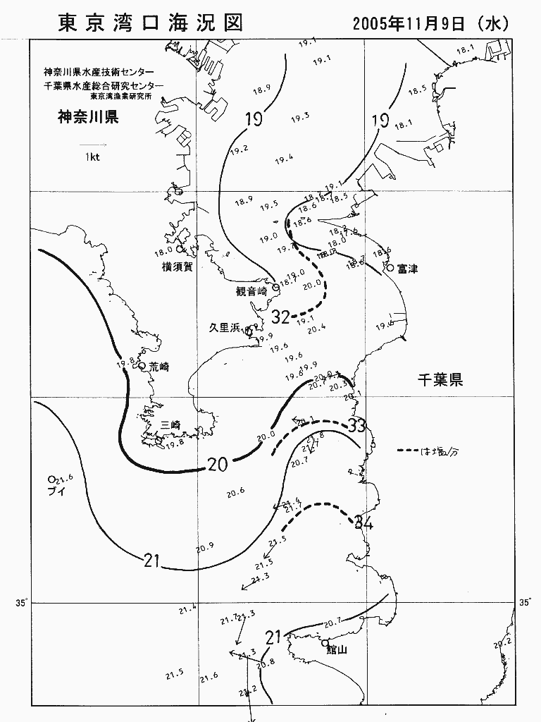 海況図, 東京湾口海況図 検索結果, (水温分布 等を図示)