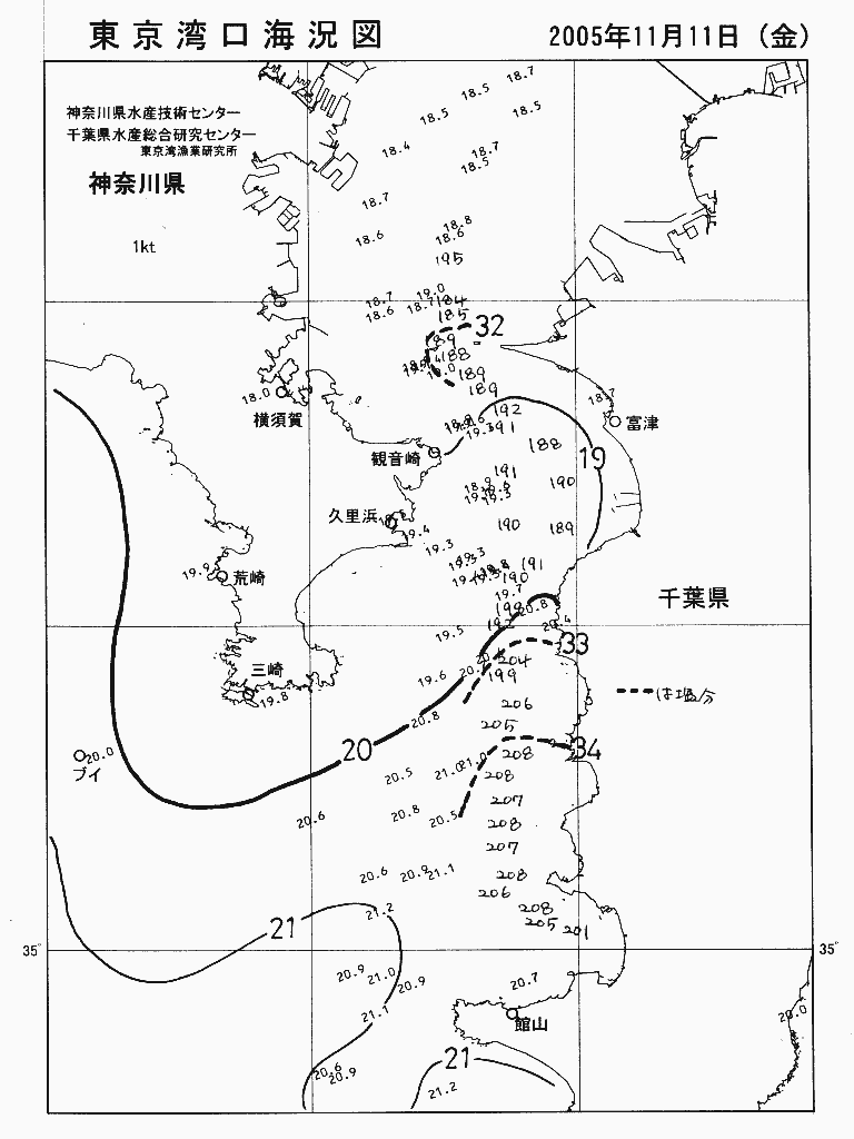 海況図, 東京湾口海況図 検索結果, (水温分布 等を図示)