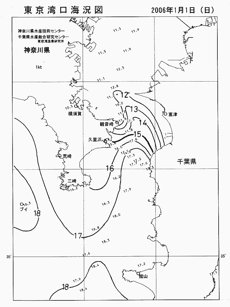 海況図, 東京湾口海況図 検索結果, (水温分布 等を図示)