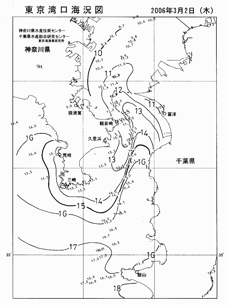 海況図, 東京湾口海況図 検索結果, (水温分布 等を図示)