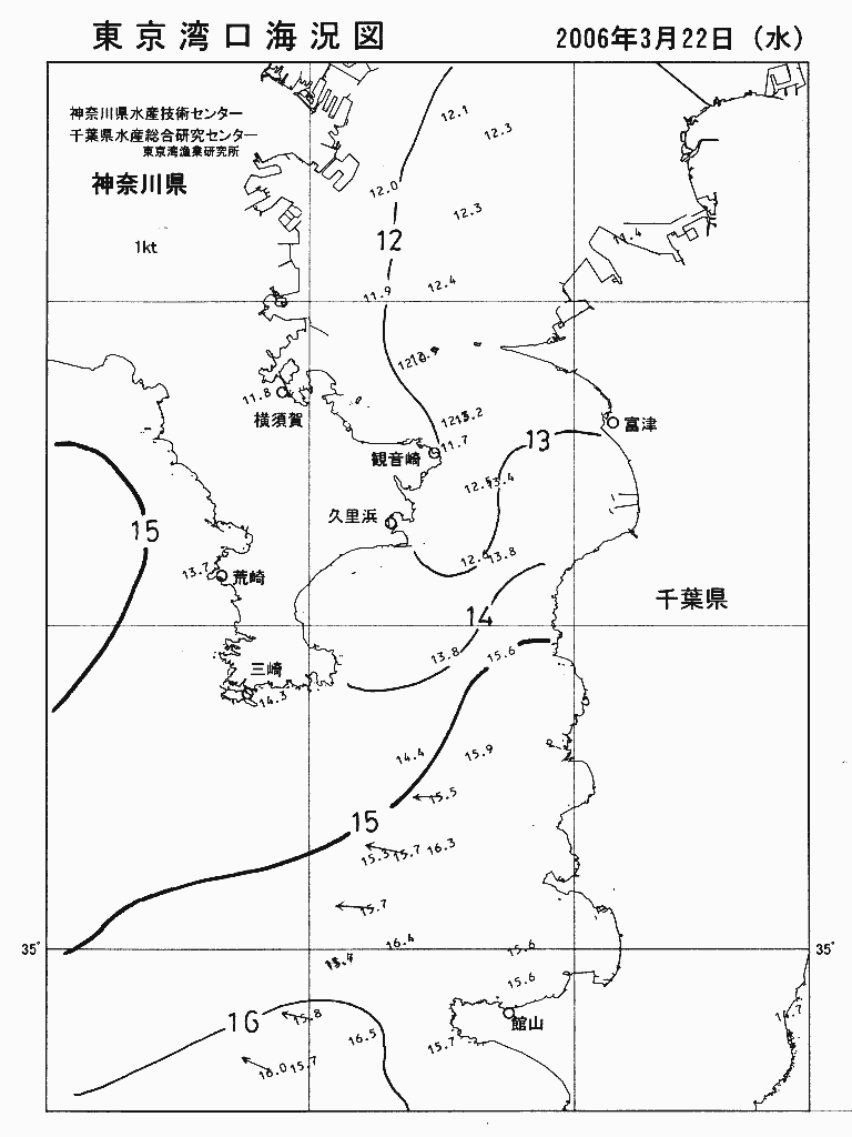 海況図, 東京湾口海況図 検索結果, (水温分布 等を図示)
