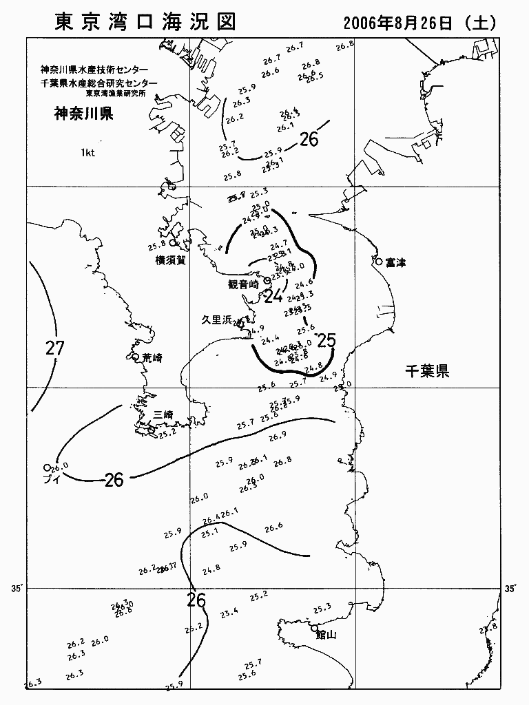 海況図, 東京湾口海況図 検索結果, (水温分布 等を図示)