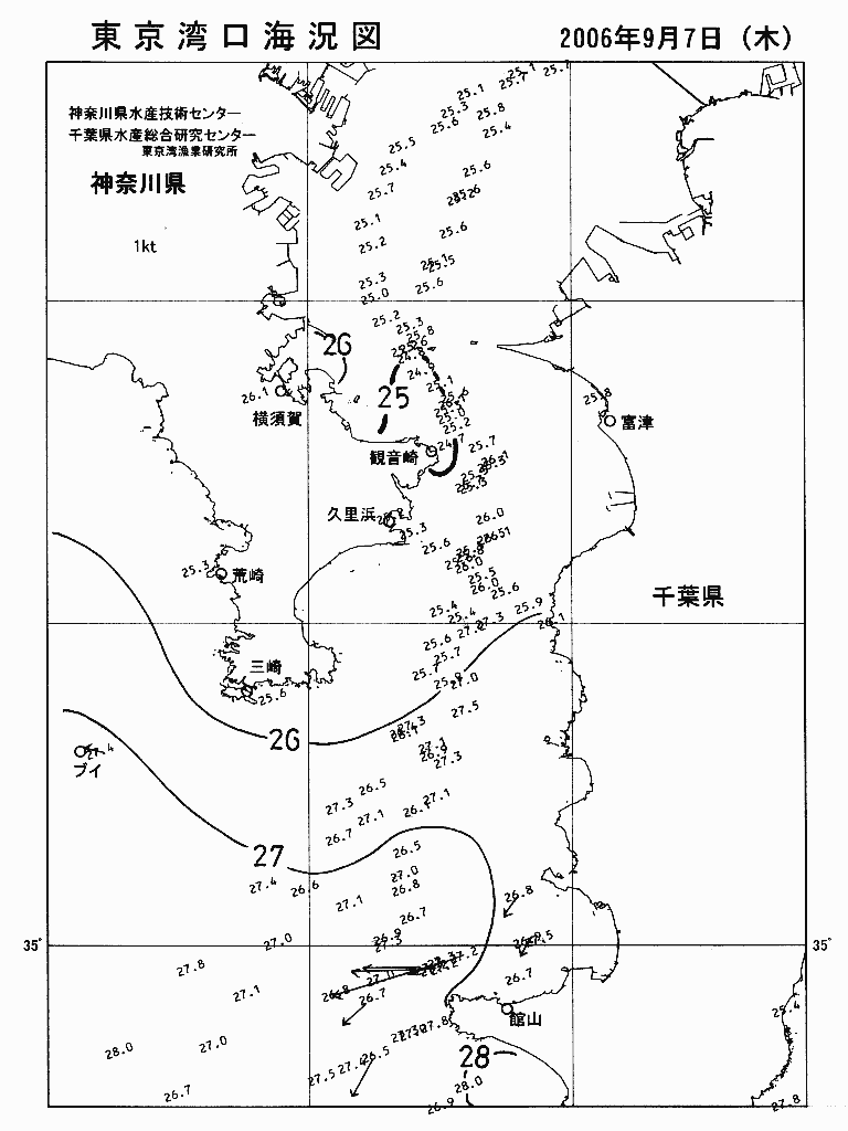 海況図, 東京湾口海況図 検索結果, (水温分布 等を図示)