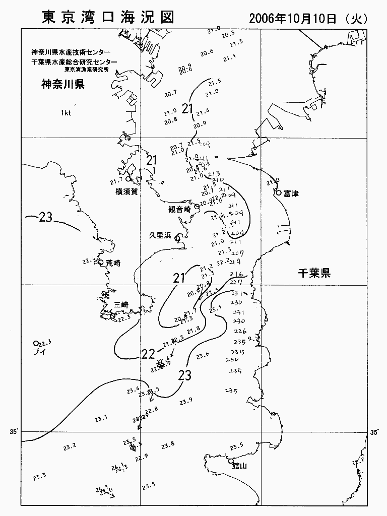 海況図, 東京湾口海況図 検索結果, (水温分布 等を図示)